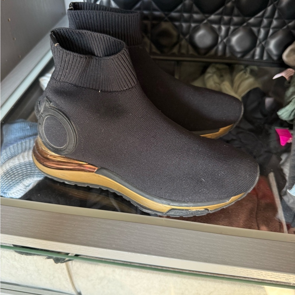 Chic Black Sock Sneakers with Gold Accents